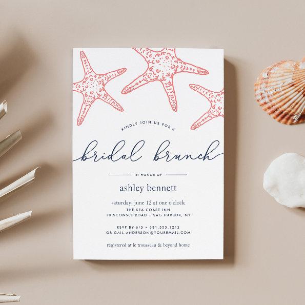 Coral & Navy Starfish Bridal Shower Brunch Invitations