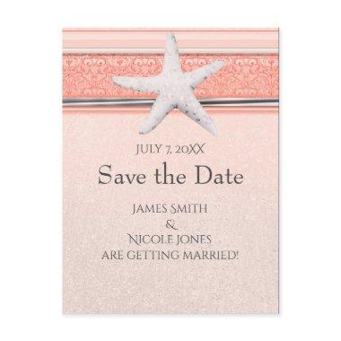 Coral Orange & White Starfish Beach Save the Date Announcement Post