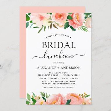 Coral Peach Floral Bridal Shower Luncheon Invitations