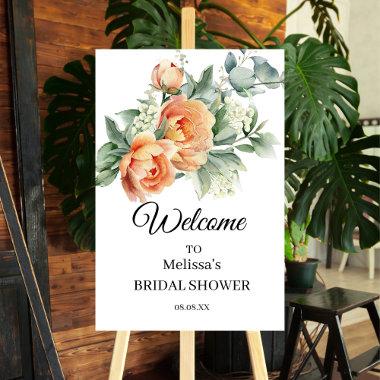 Coral Peach Greenery Welcome Bridal Sign