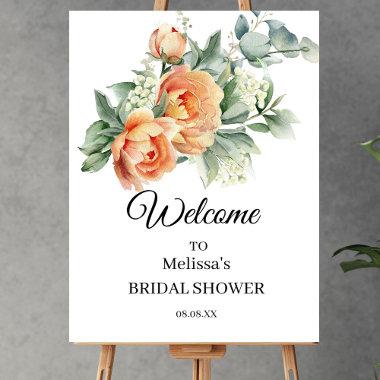 Coral Peach Greenery Welcome Bridal Sign