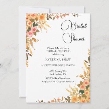 Coral Pink Floral Bridal Shower Invitations