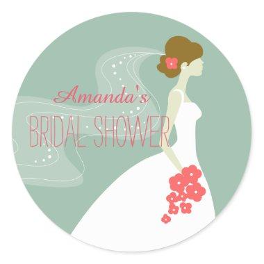 Coral Pink Mint Green Bridal Shower Favor Sticker
