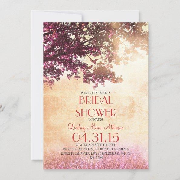 Coral pink old oak tree & love birds bridal shower Invitations