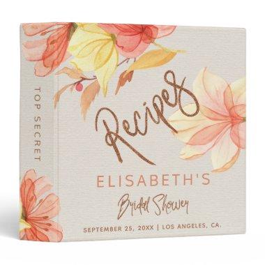 Coral pink orange floral  recipes 3 ring binder