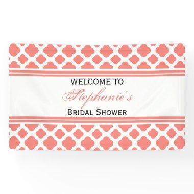 Coral Pink Quatrefoil Pattern Bridal Shower Banner