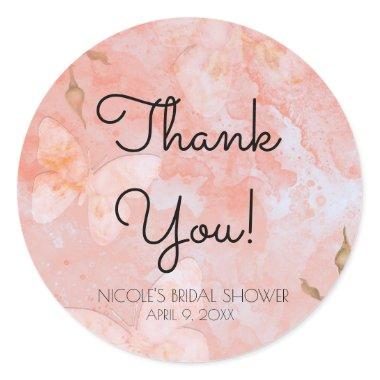 Coral Pink Vintage Butterfly Rose Bridal Shower Classic Round Sticker