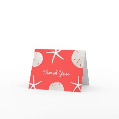 Coral Red Beach Theme Seashells Thank You