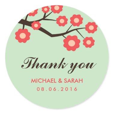 Coral Red Floral Wedding Favor Thank You Sticker