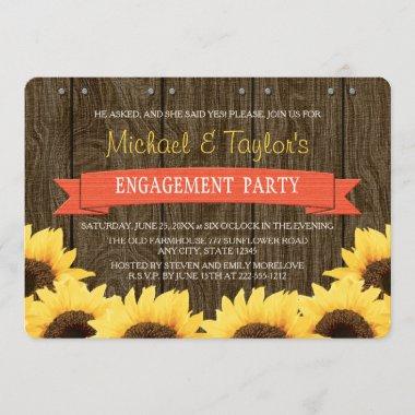 CORAL RUSTIC SUNFLOWER ENGAGEMENT PARTY Invitations