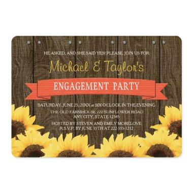 CORAL RUSTIC SUNFLOWER ENGAGEMENT PARTY Invitations