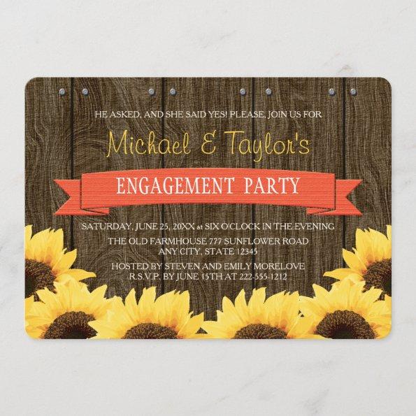 CORAL RUSTIC SUNFLOWER ENGAGEMENT PARTY Invitations