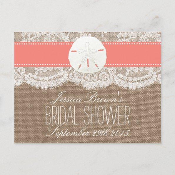 Coral Sand Dollar Beach Bridal Shower Recipe Invitations