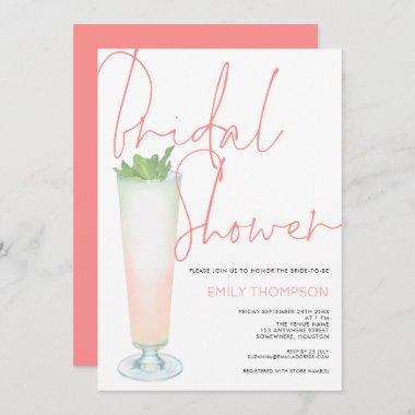 Coral Script Cocktail Bridal Shower Invitations
