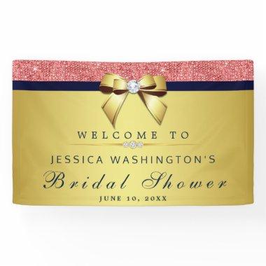 Coral Sequins Navy Gold Diamonds Bow Bridal Shower Banner