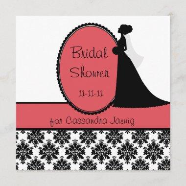 Coral Silhouette Bride Bridal Shower Invitations