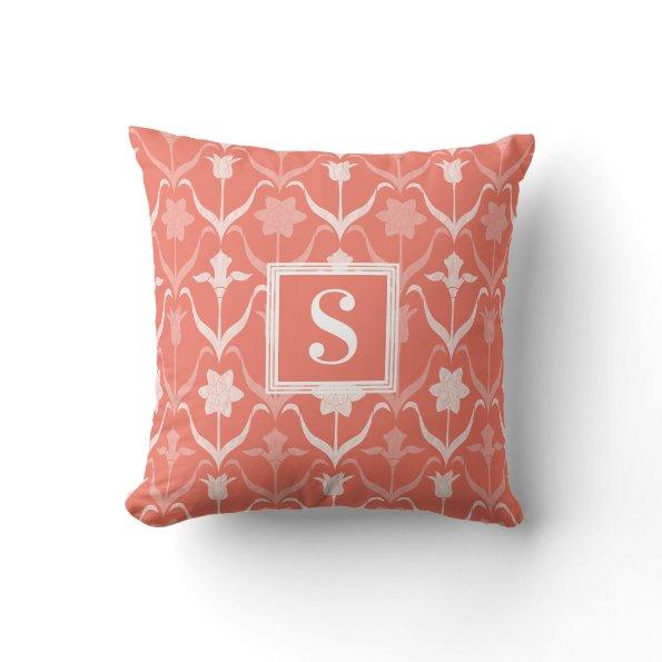 Coral Spring Flowers Art Nouveau Style Throw Pillow