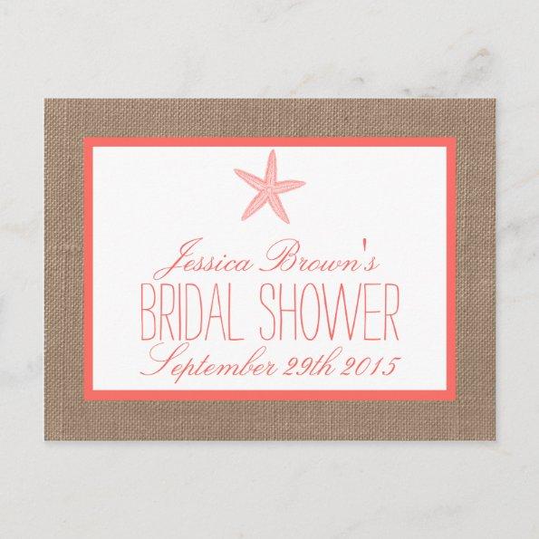 Coral Starfish Beach Bridal Shower Recipe Invitations