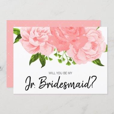 Coral Watercolor Floral Be My Jr. Bridesmaid Invitations