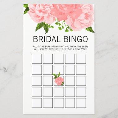 Coral Watercolor Floral Bridal Shower Bingo Game