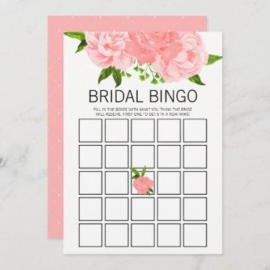 Coral Watercolor Floral Bridal Shower Bingo Game Invitations