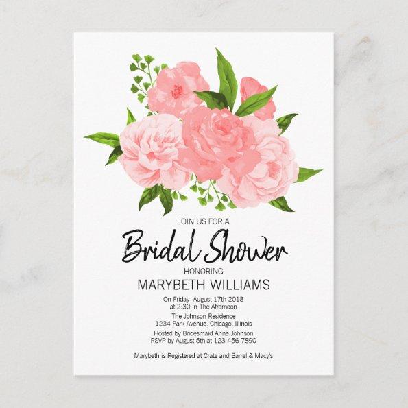Coral Watercolor Floral Bridal Shower Invitations