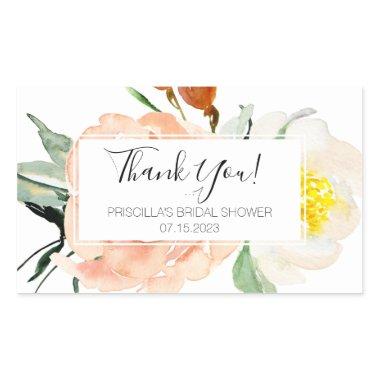 Coral Watercolor Flowers Bridal Shower Thank You Rectangular Sticker