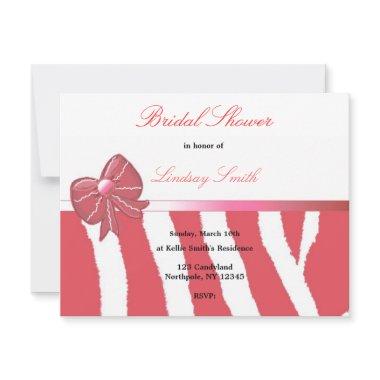 Coral Zebra Print Bridal Shower Invitations