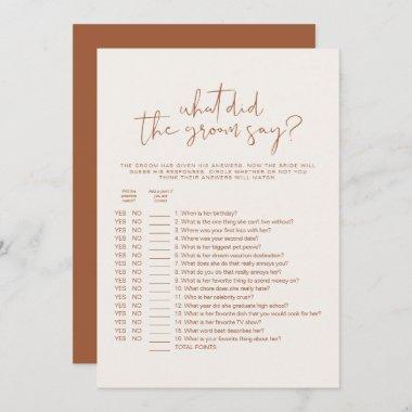 CORIANDER Boho What Did The Groom Say Bridal Game Invitations