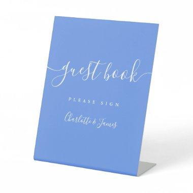Cornflower Blue Elegant Modern Script Guest Book Pedestal Sign
