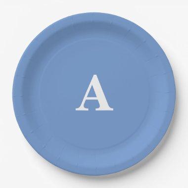 Cornflower Blue Monogram Initial White Custom Cool Paper Plates