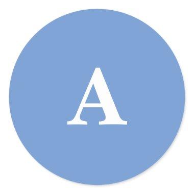 Cornflower Blue Monogram Initial White Custom Cute Classic Round Sticker