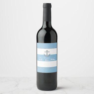 Cornflower Blue & White Stripes Diamond Anchor Wine Label