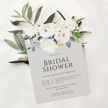 Cottage Farmhouse White Floral Bridal Shower Invitations