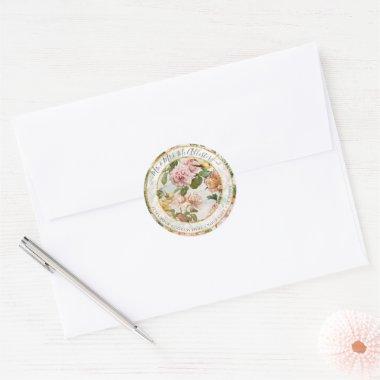 Cottage Garden Botanical Floral Birds Address Classic Round Sticker