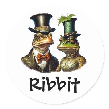 Cottagecore Funny Victorian Frog Couple Ribbit Classic Round Sticker