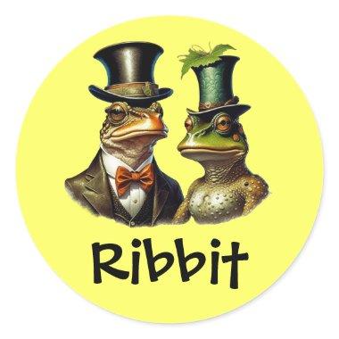 Cottagecore Funny Victorian Frog Couple Ribbit Classic Round Sticker