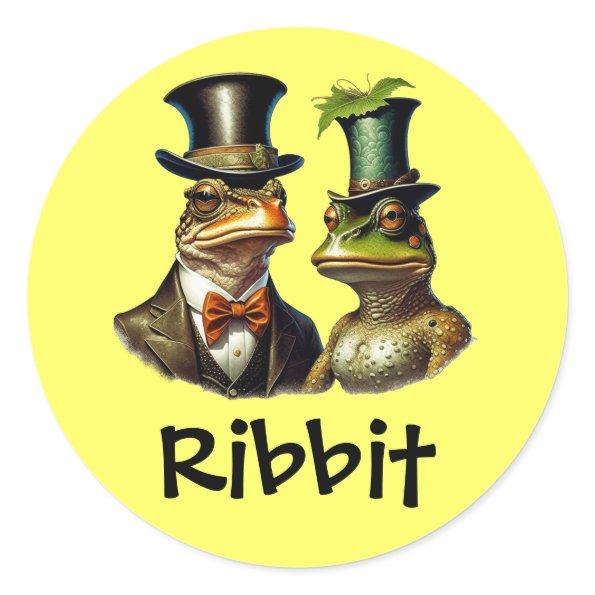 Cottagecore Funny Victorian Frog Couple Ribbit Classic Round Sticker