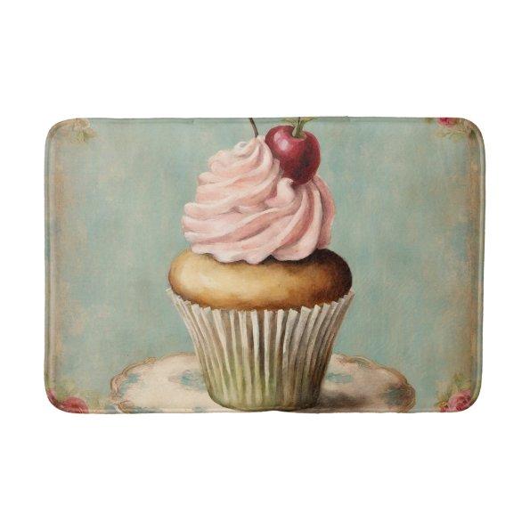 Cottagecore Vintage French Country Pink Cupcake Bath Mat