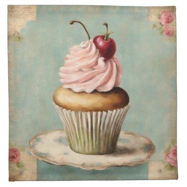 Cottagecore Vintage French Country Pink Cupcake Cloth Napkin