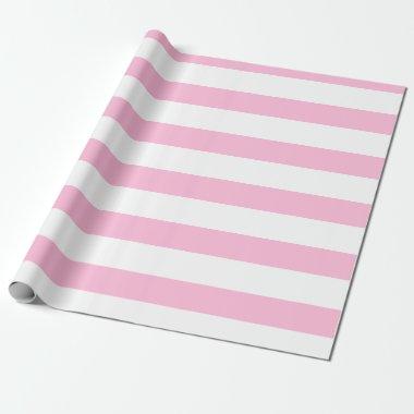 Cotton Candy Pink White Wide Horizontal Striped Wrapping Paper