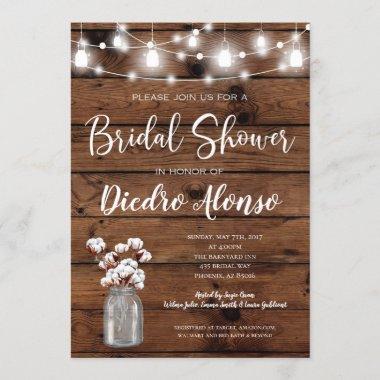 Cotton Mason Jar Rustic Bridal Shower Invitations