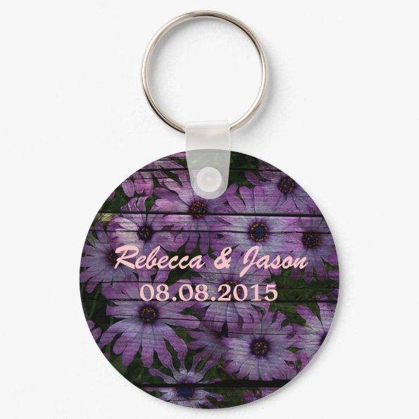 country barn wood purple daisy wedding keychain