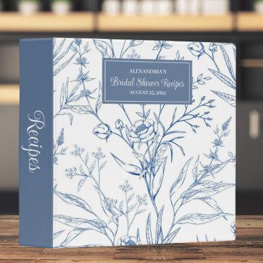 Country Blue & White Floral Bridal Shower Recipe 3 Ring Binder