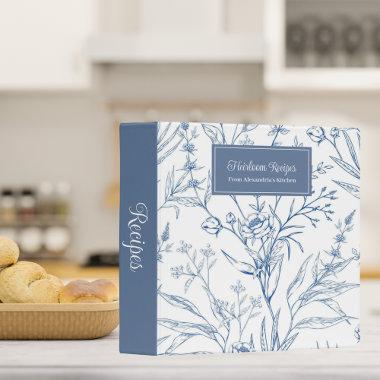 Country Blue & White Floral Heirloom Recipe 3 Ring Binder
