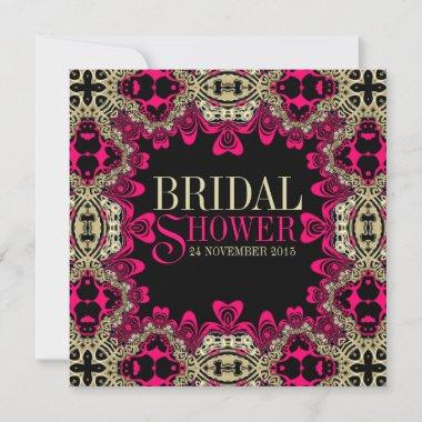 Country Bohemian Pink & Black Gold Bridal Shower Invitations