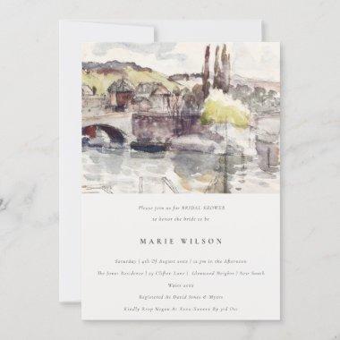 Country Bridge Riverside Watercolor Bridal Shower Invitations