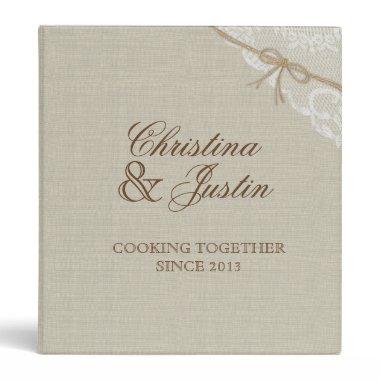 Country Burlap and Lace Look Printed Recipe 3 Ring Binder