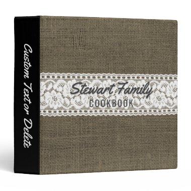 Country Burlap Vintage Lace Family Recipe Cookbook 3 Ring Binder
