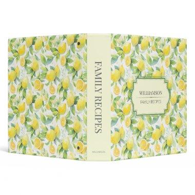 Country Chic Lemon Watercolor Yellow Green 3 Ring Binder